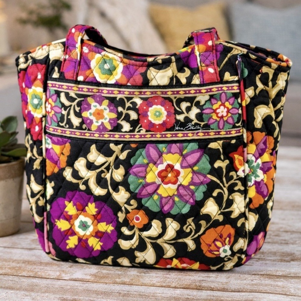 Vera Bradley Suzani Tote Bag Quilted Cotton Floral Shoulder Bold Boho Chic Beach
